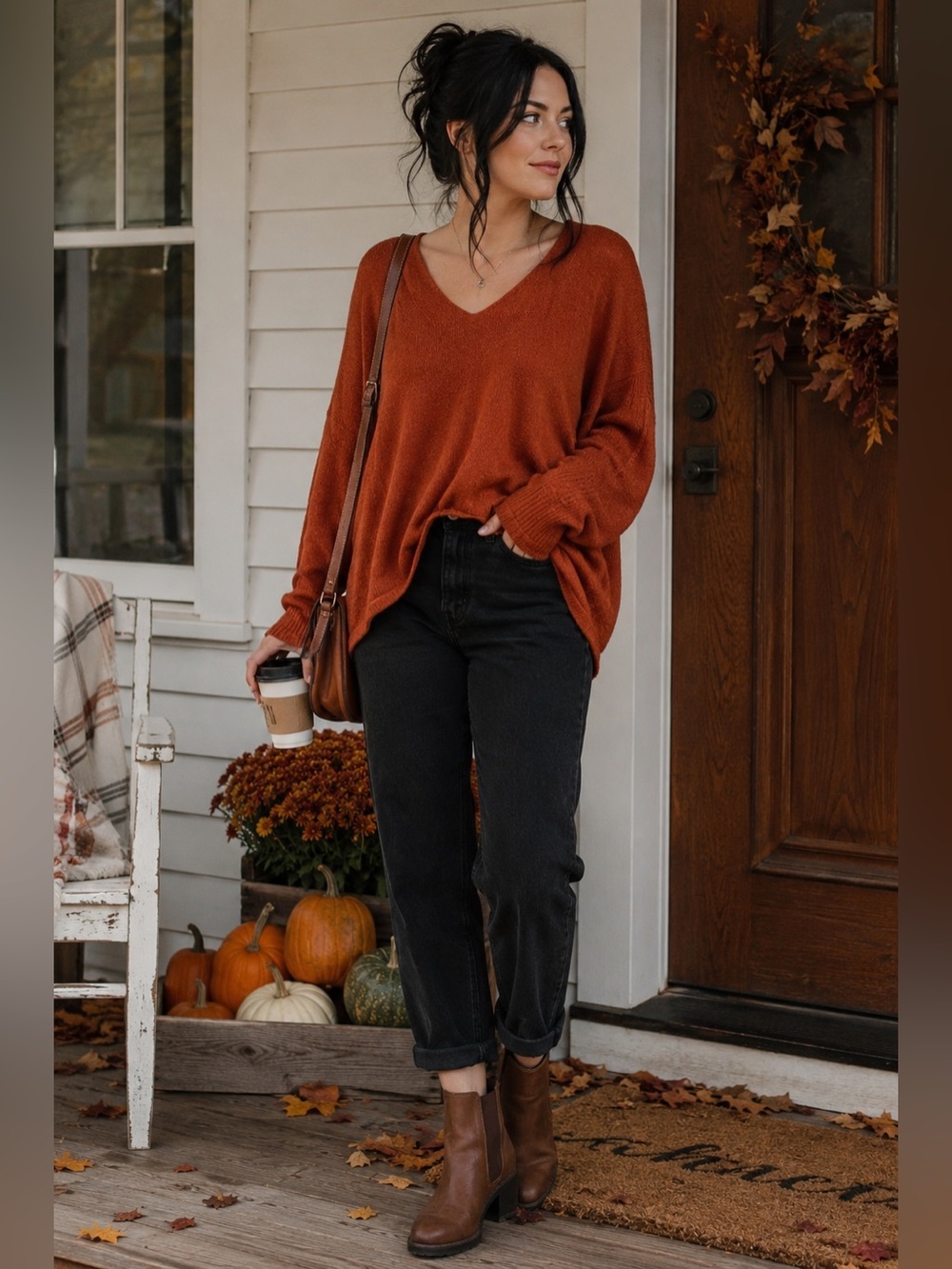 Miracle USA Rust Angora Blend Oversized V-Neck Sweater S/M